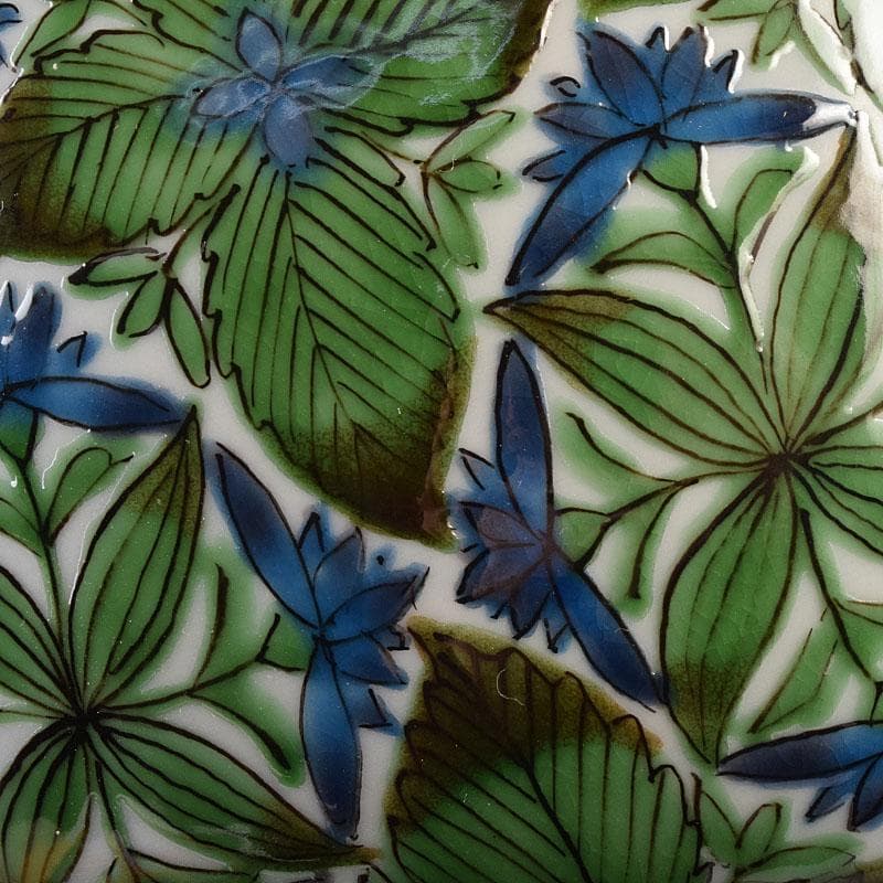 九谷焼　宮川哲爾造　色絵草花更紗文　壷　共布共箱　M　R9261H