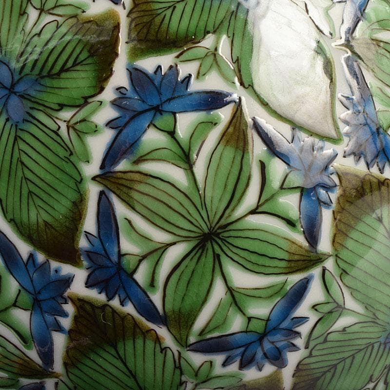 九谷焼　宮川哲爾造　色絵草花更紗文　壷　共布共箱　M　R9261H