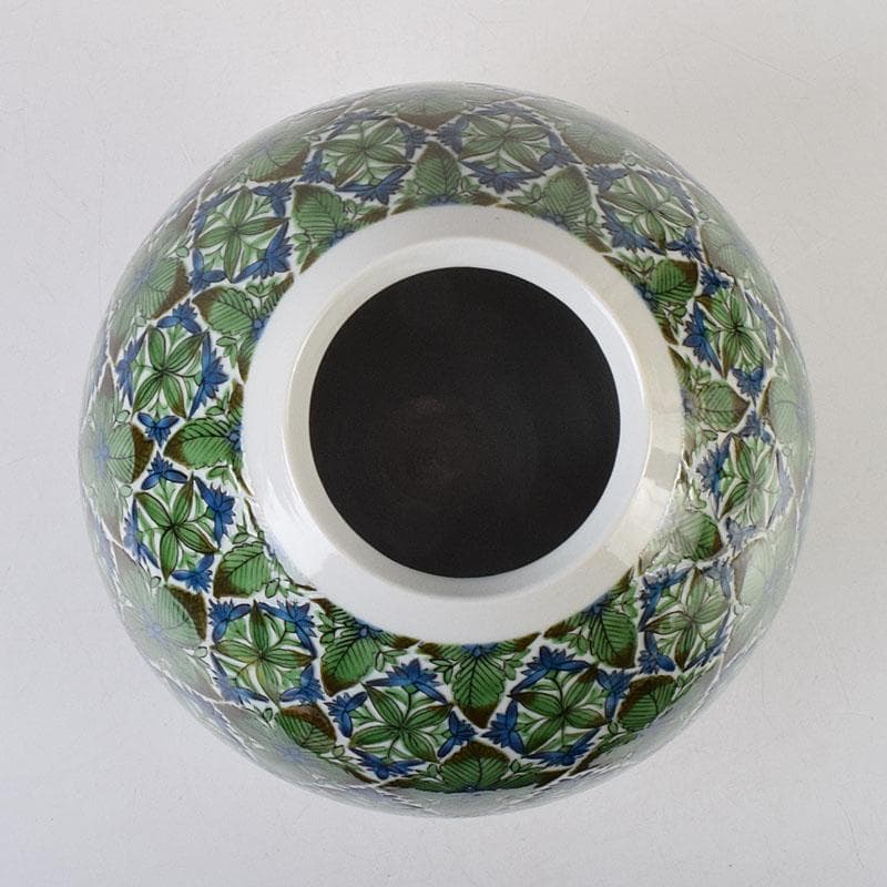 九谷焼　宮川哲爾造　色絵草花更紗文　壷　共布共箱　M　R9261H