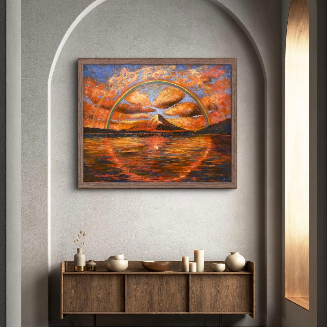 赤富士と虹 F15 油彩画 絵画 風景画 アート