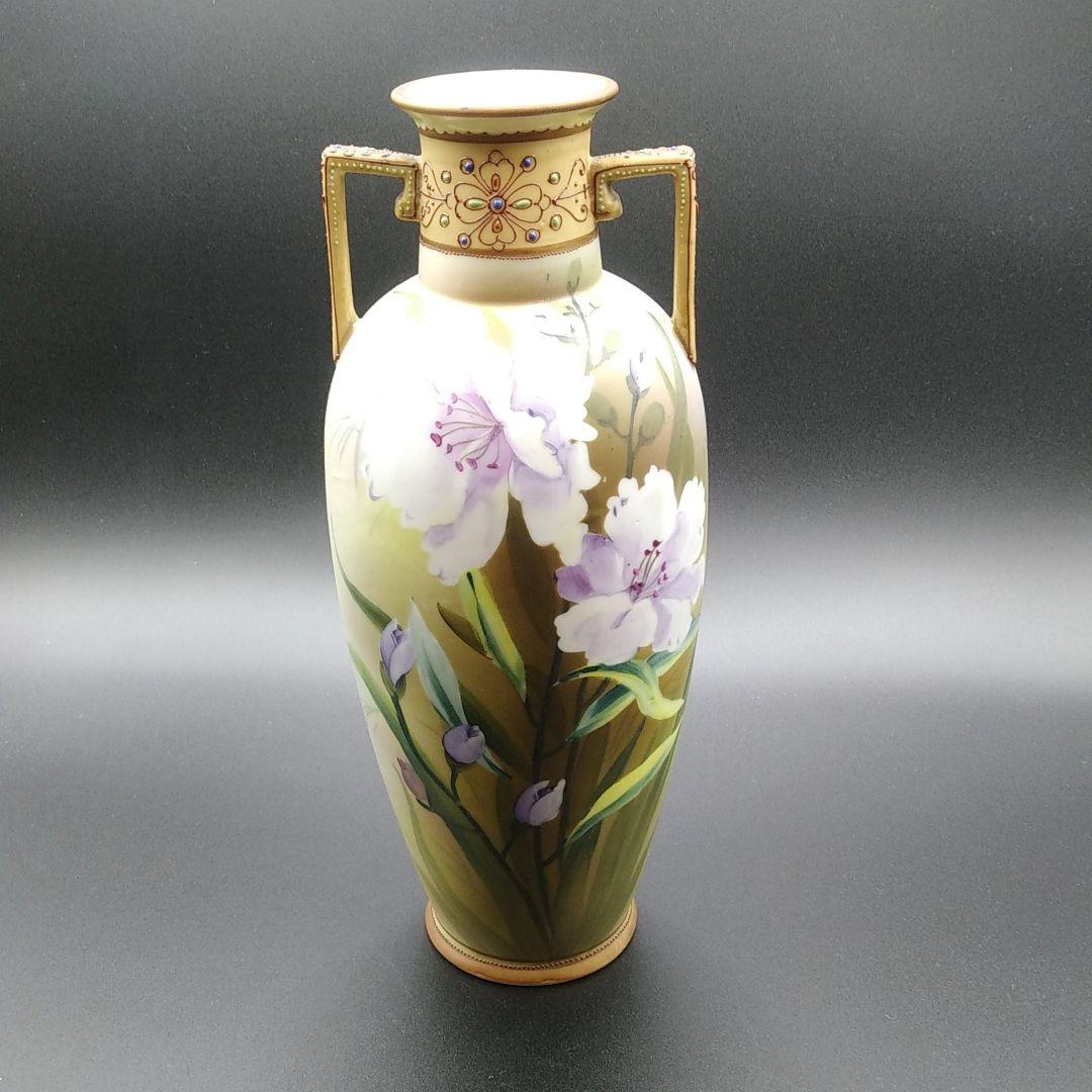 オールドノリタケ 百合 絵 エナメル ジュール 花瓶