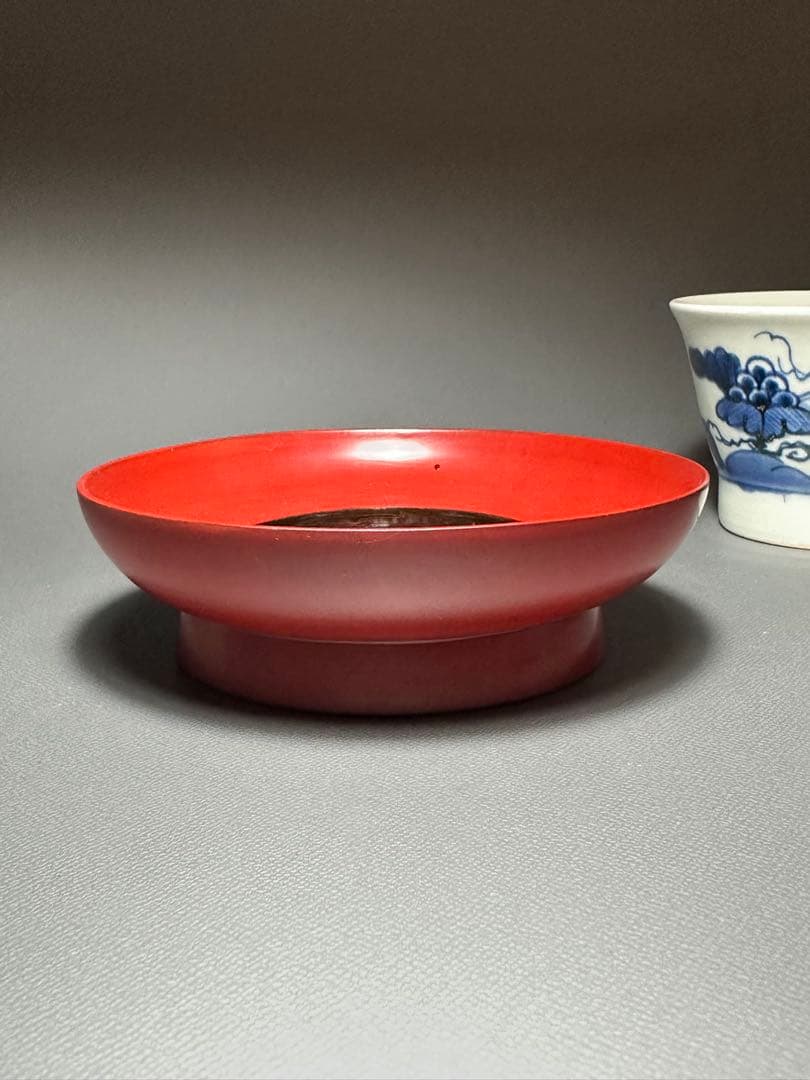 古伊万里　蝶　葡萄紋様　さそば猪口　輪島塗　茶托　5客セット　染付　朱漆