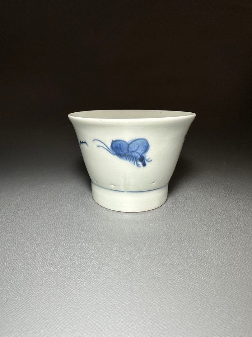 古伊万里　蝶　葡萄紋様　さそば猪口　輪島塗　茶托　5客セット　染付　朱漆