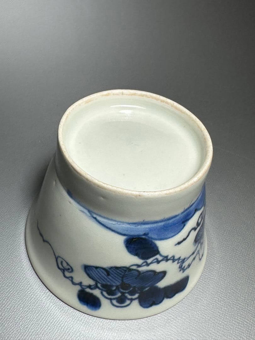 古伊万里　蝶　葡萄紋様　さそば猪口　輪島塗　茶托　5客セット　染付　朱漆