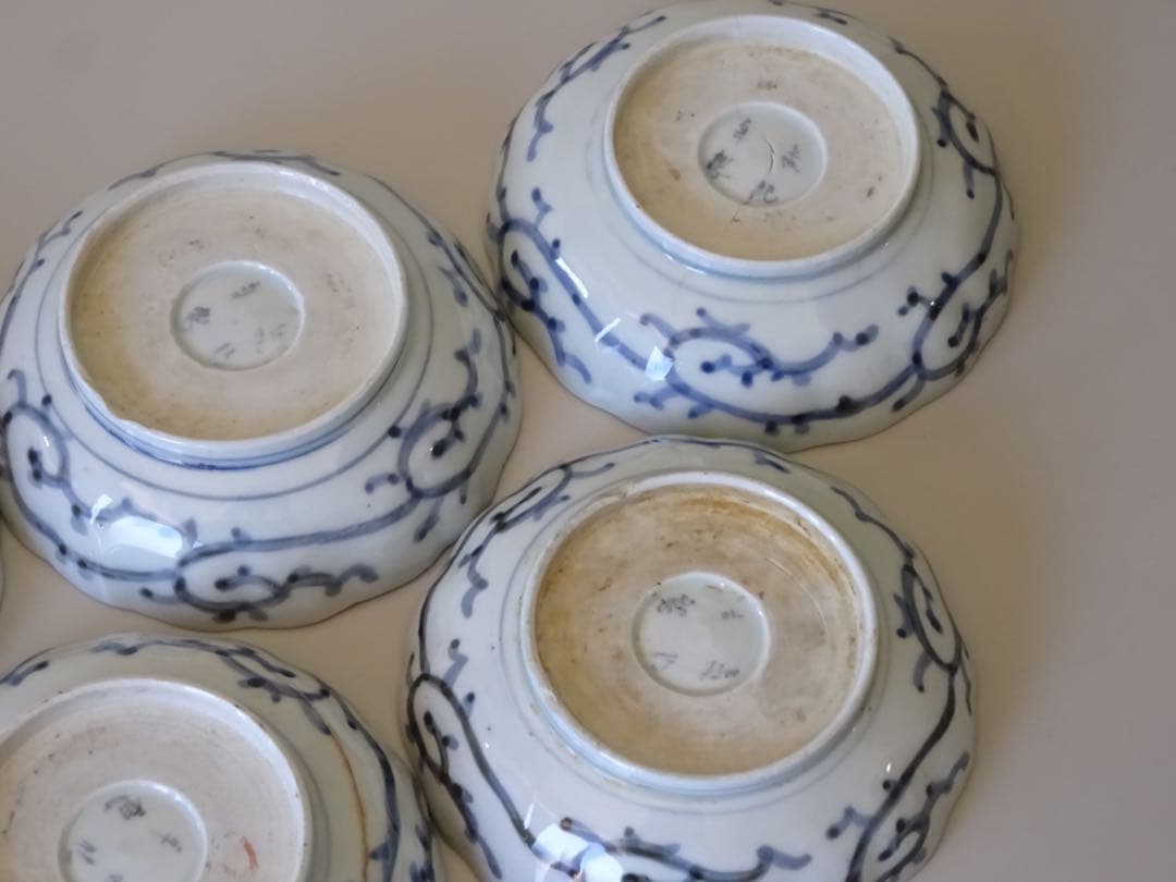 江戸時代　後期　古伊万里　松竹梅　蛸唐草文　膾皿　5客　なます皿　向付　取皿