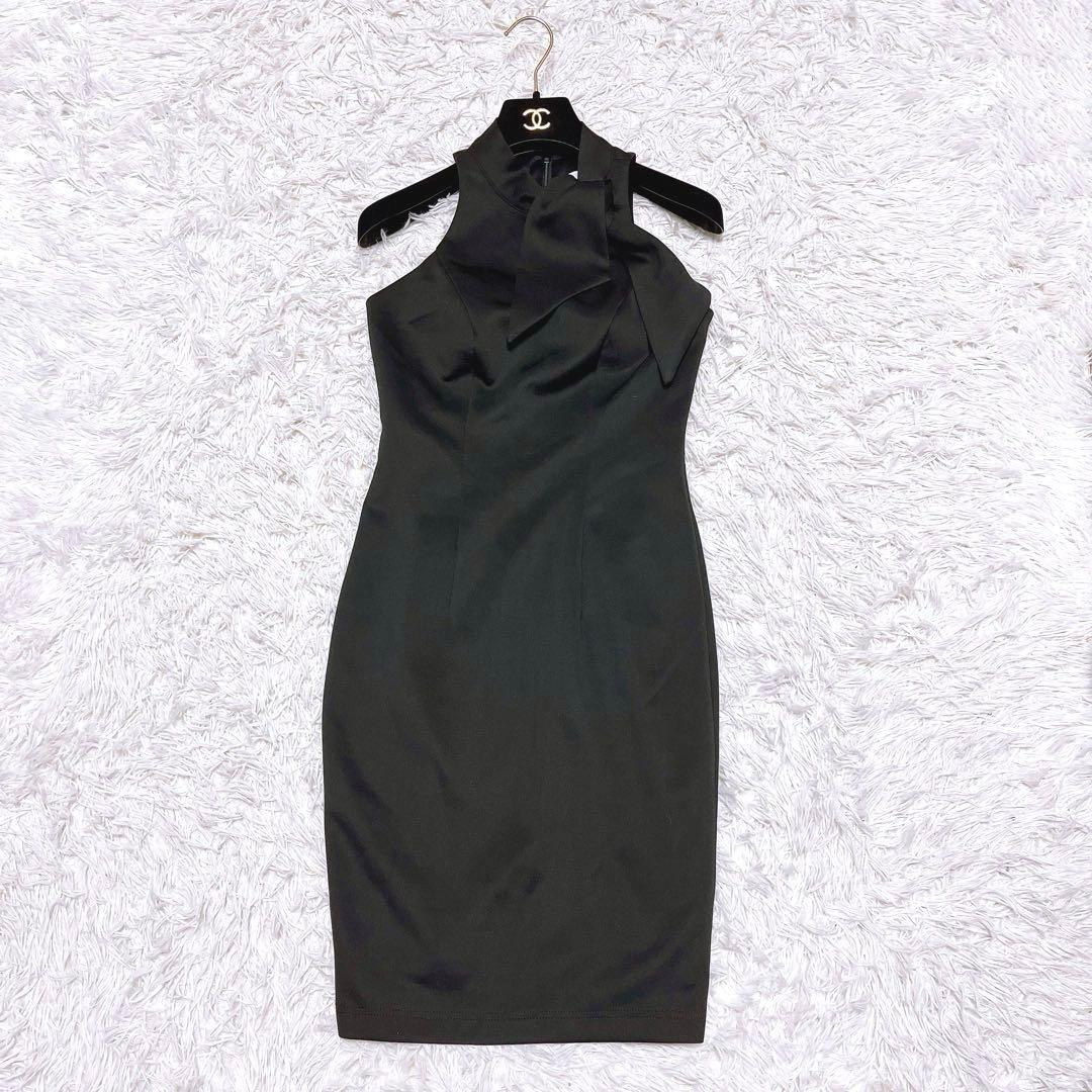 AR エンジェルアール ハイネック リボン タイ ミニ ドレス ワンピース 黒