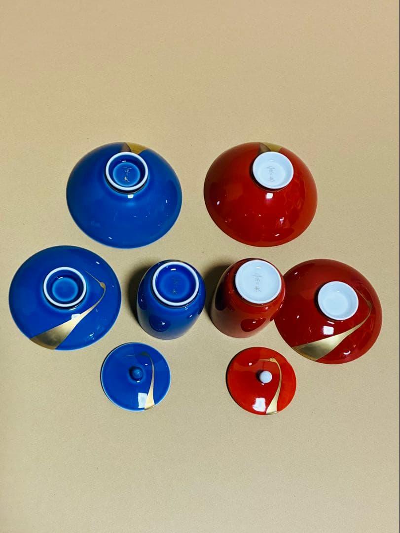 【新品】有田焼　深川製磁　睦揃　夫婦鶴　夫婦蓋付茶碗、蓋付湯呑 各2個　木箱入り