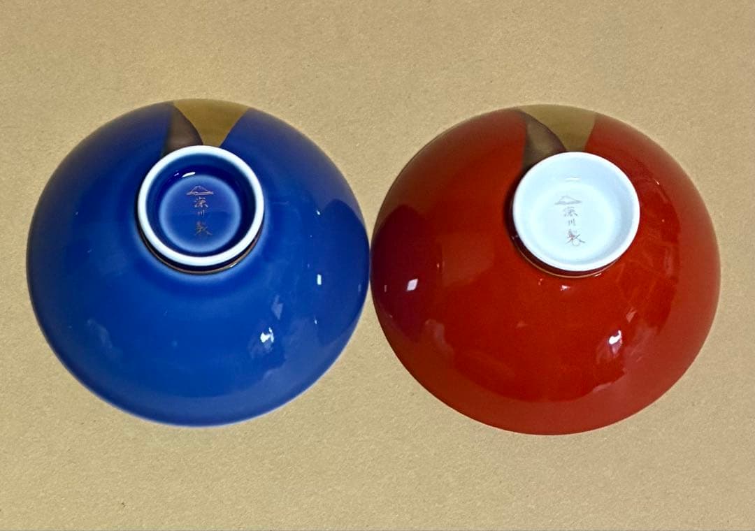 【新品】有田焼　深川製磁　睦揃　夫婦鶴　夫婦蓋付茶碗、蓋付湯呑 各2個　木箱入り