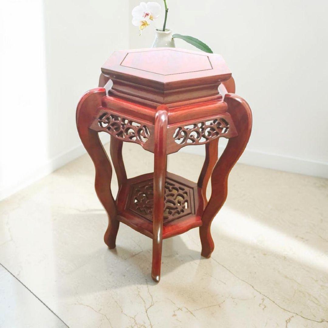 107【アンティーク】花梨 李朝様式 花台 盆栽卓 高卓 飾り台 猫足【匿名配送