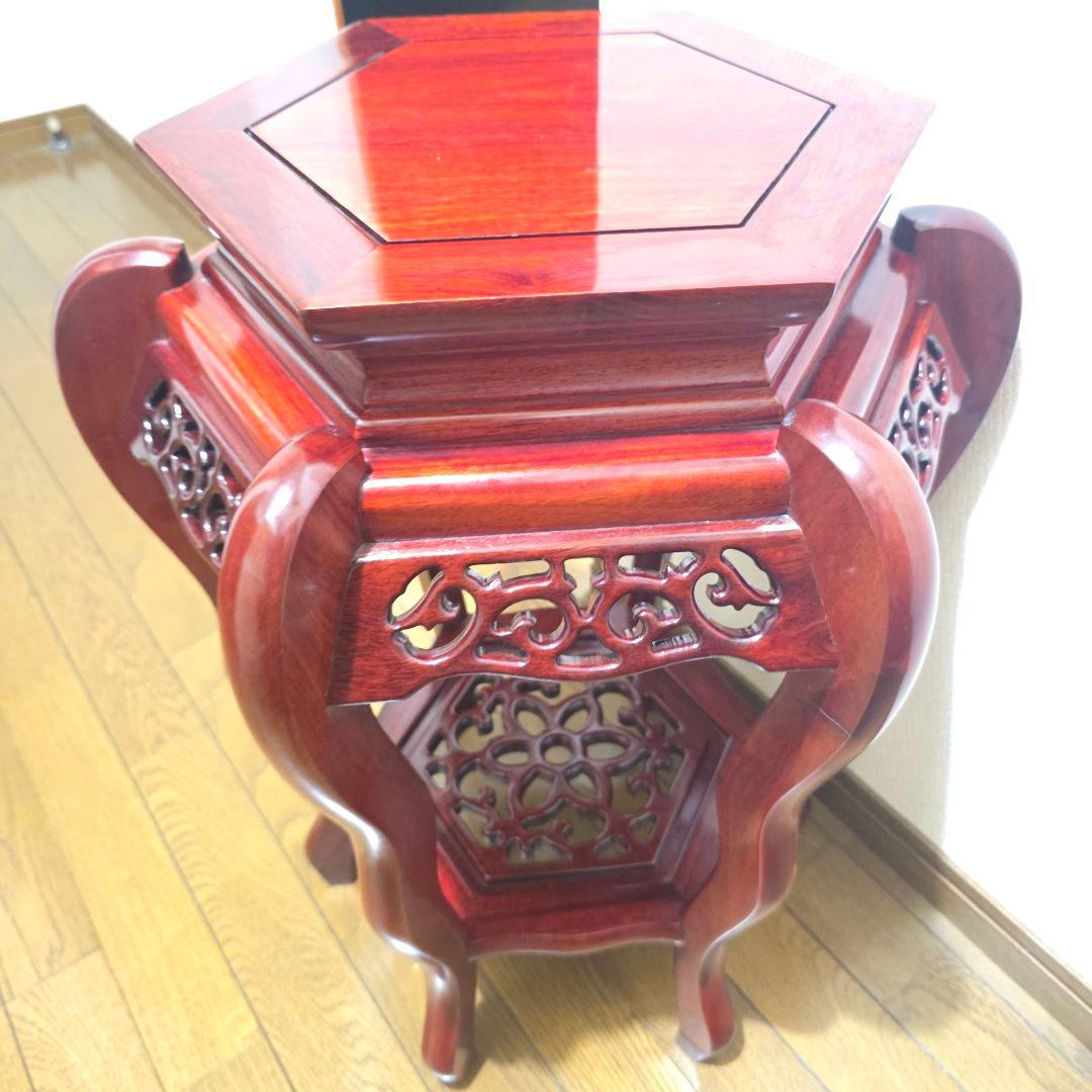 107【アンティーク】花梨 李朝様式 花台 盆栽卓 高卓 飾り台 猫足【匿名配送