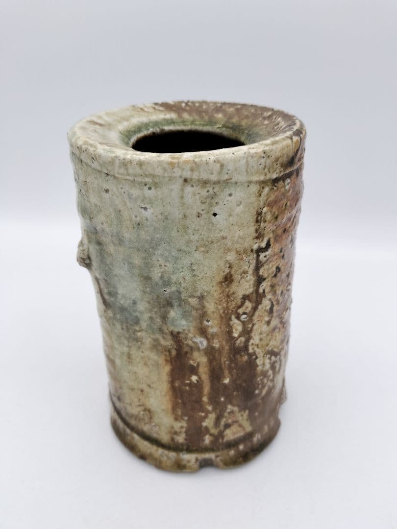 b46 花入 仿伊賀 旅枕 高橋楽斉 木箱 茶道具 古物 掛置両用