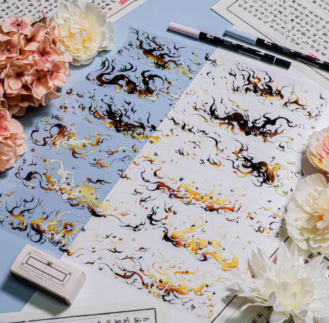 切売 941★ 海外 マスキングテープ マステ PET 装飾 背景 炎 瑠璃光