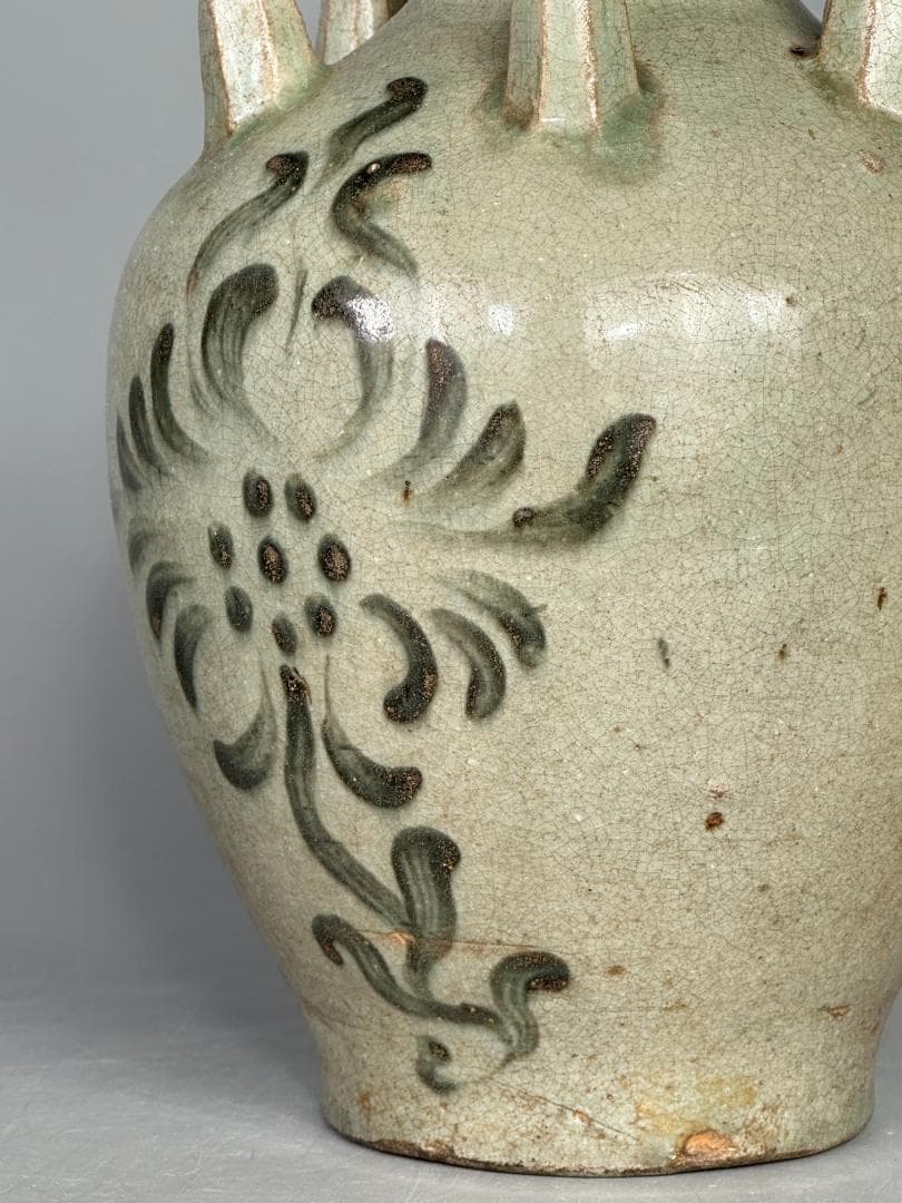 韓国美術　　高麗青磁　鉄絵花卉文六孔瓶　花瓶　華道具　古物 骨董　李朝　古朝鮮