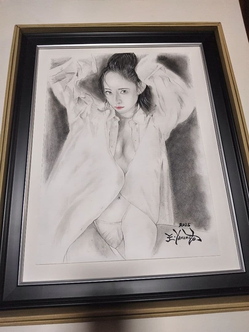 裸婦、美人画、絵画4F、Yシャツ山本英二、真作、肉筆、新品額縁、1点物、高塚省吾