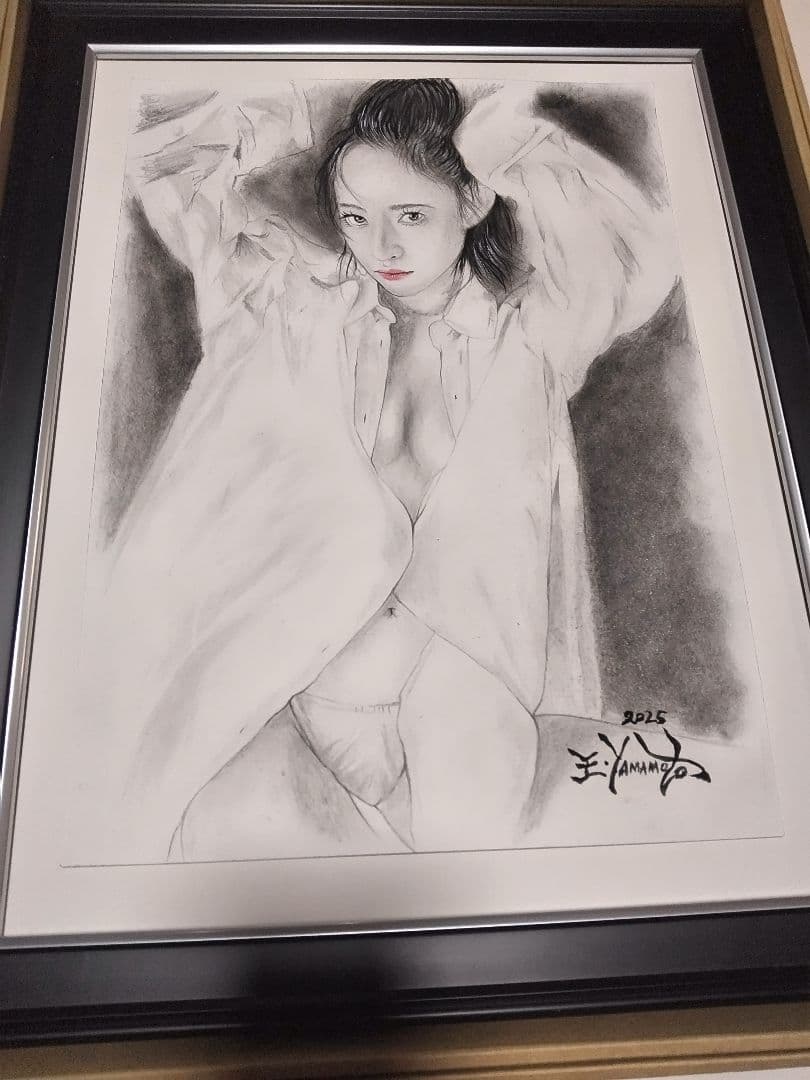 裸婦、美人画、絵画4F、Yシャツ山本英二、真作、肉筆、新品額縁、1点物、高塚省吾