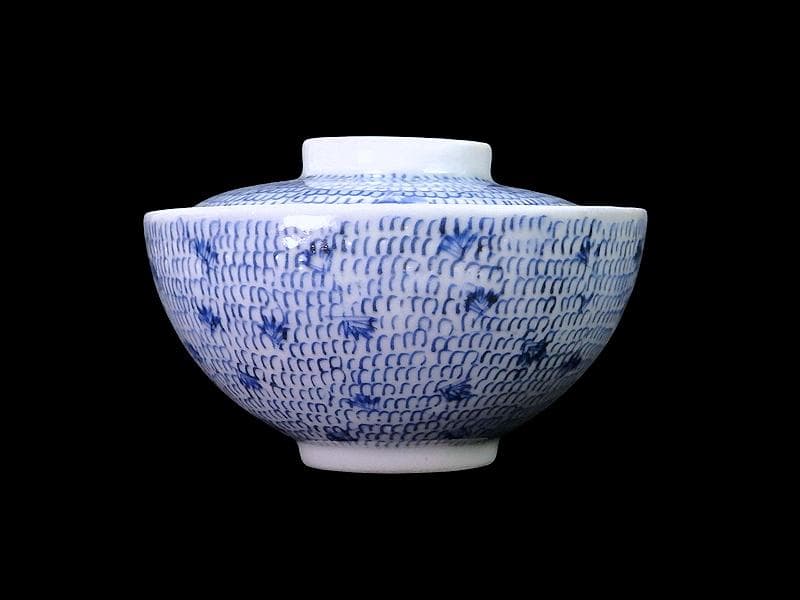 古伊万里　染付　微塵唐草の図　蓋茶碗　２客　C556AS-CWk