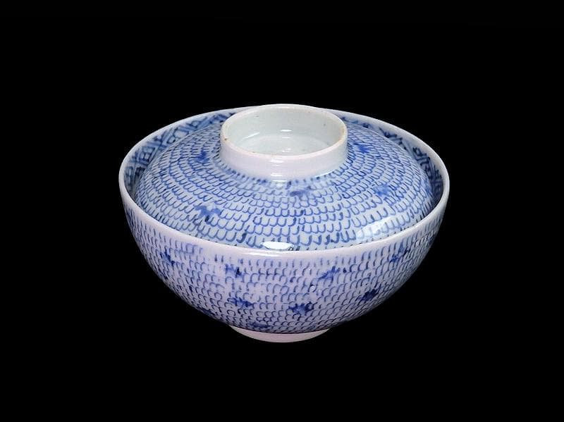 古伊万里　染付　微塵唐草の図　蓋茶碗　２客　C556AS-CWk