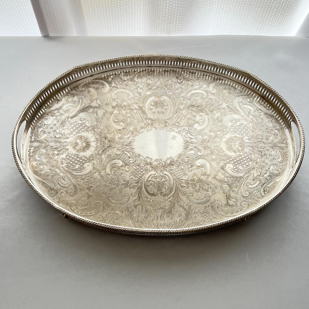 【英国】 ギャラリートレー オーバル型 45cm 装飾フット 大型