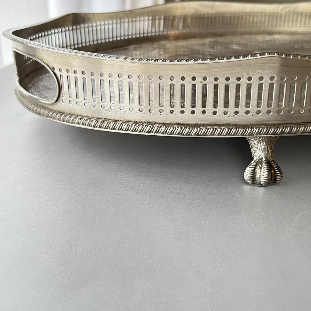 【英国】 ギャラリートレー オーバル型 45cm 装飾フット 大型