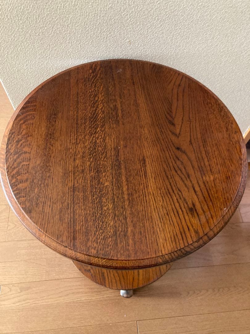 木製　サイドテーブル　丸　キャスター付き　日本製