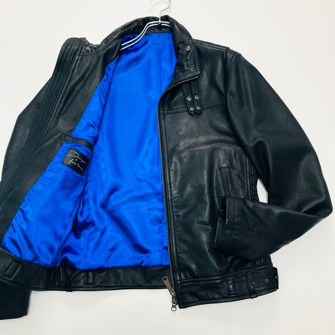 【希少サイズ】　JUNMEN シングルライダースジャケット　山羊革　本革　ベルト