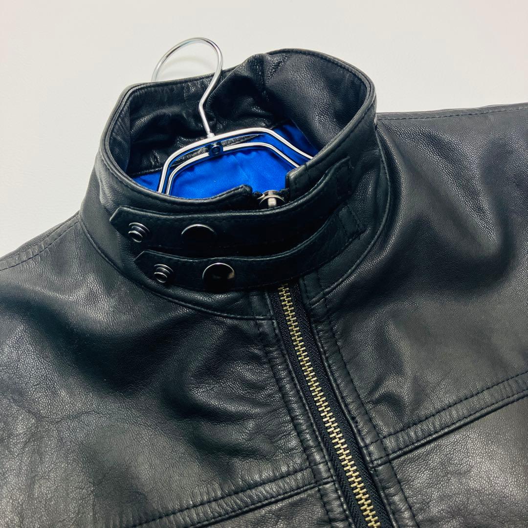 【希少サイズ】　JUNMEN シングルライダースジャケット　山羊革　本革　ベルト