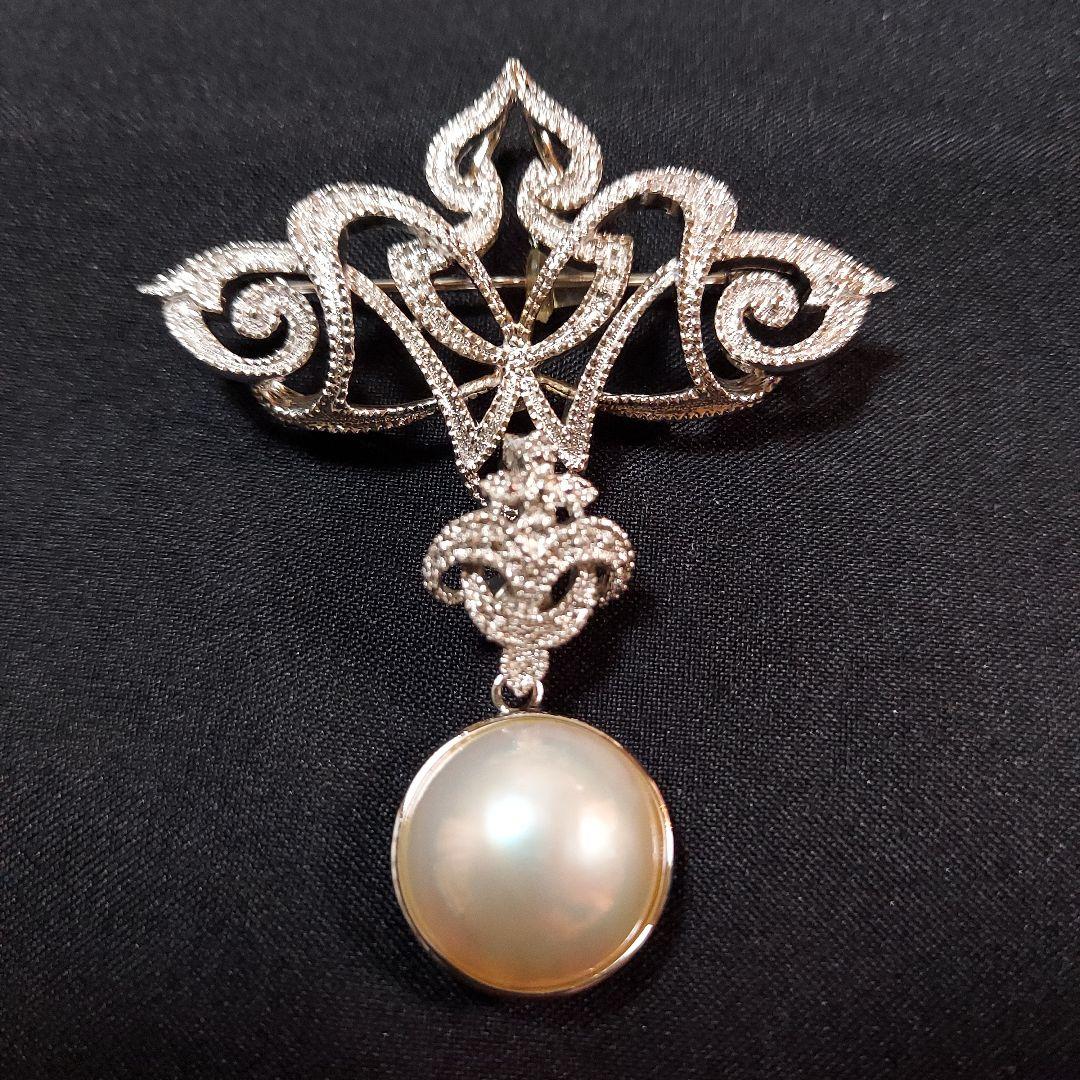 新品未使用　タサキ　マベ養殖真珠 約14mm　ブローチ&ペンダントトップ