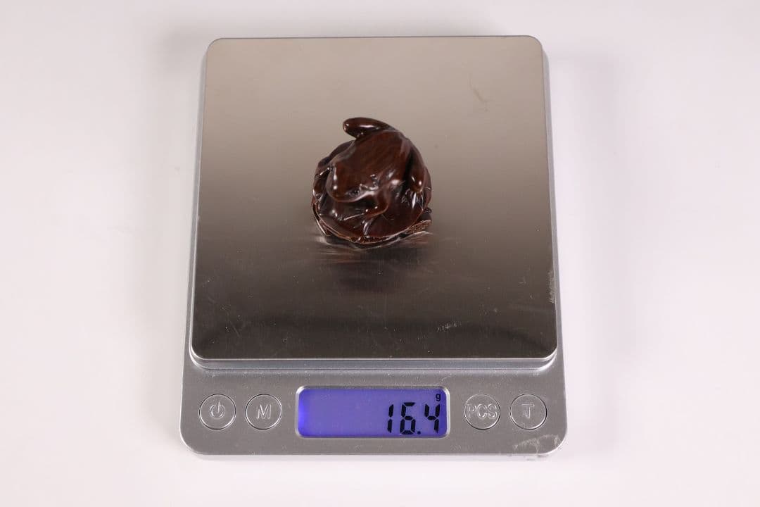 木製 提物 根付 中正銘 蛙 蓮 彫刻 木彫【MA894】