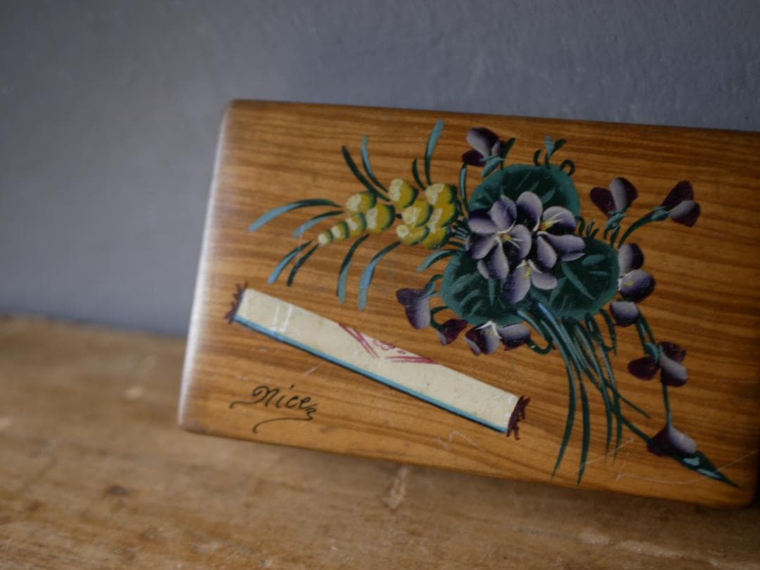 モシュリンヌ　木箱　Nice　ミモザ　すみれ　フランスアンティーク　アンティーク