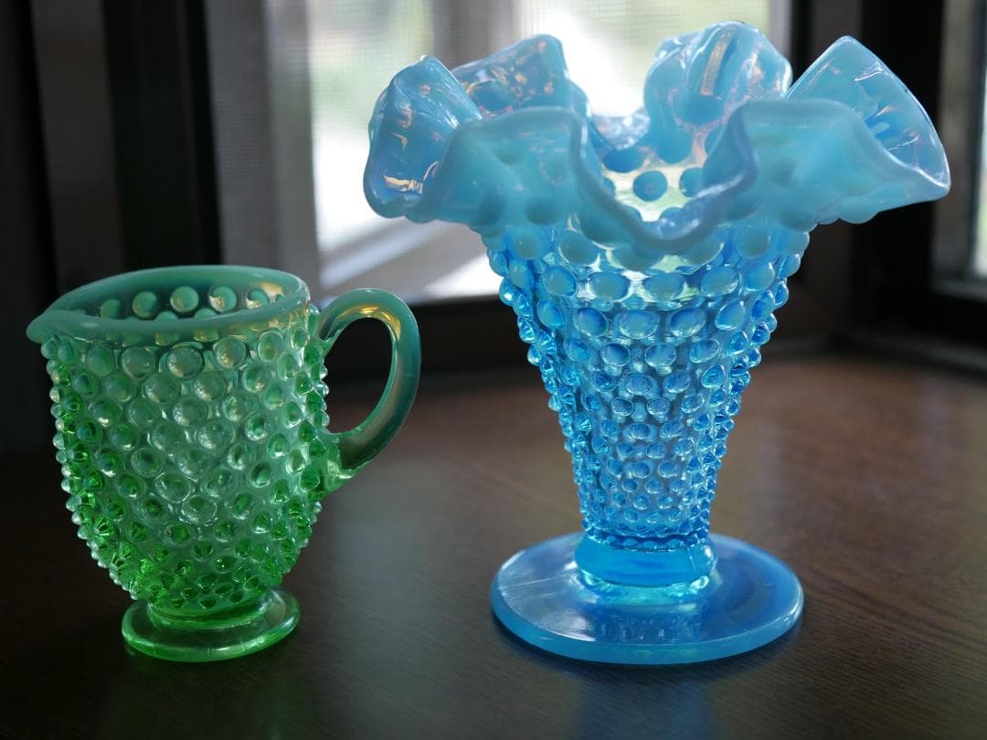 フェントン 大きいサイズ ブルーオパールセントホブネイル フラワーベース