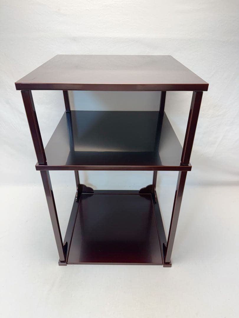 ほぼ未使用 茶道具 塗師 表完造 溜塗 二重棚 茶棚 組み立式 共箱