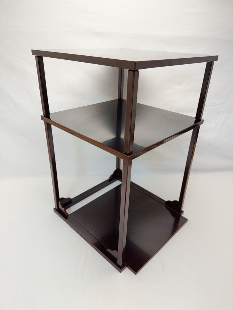 ほぼ未使用 茶道具 塗師 表完造 溜塗 二重棚 茶棚 組み立式 共箱