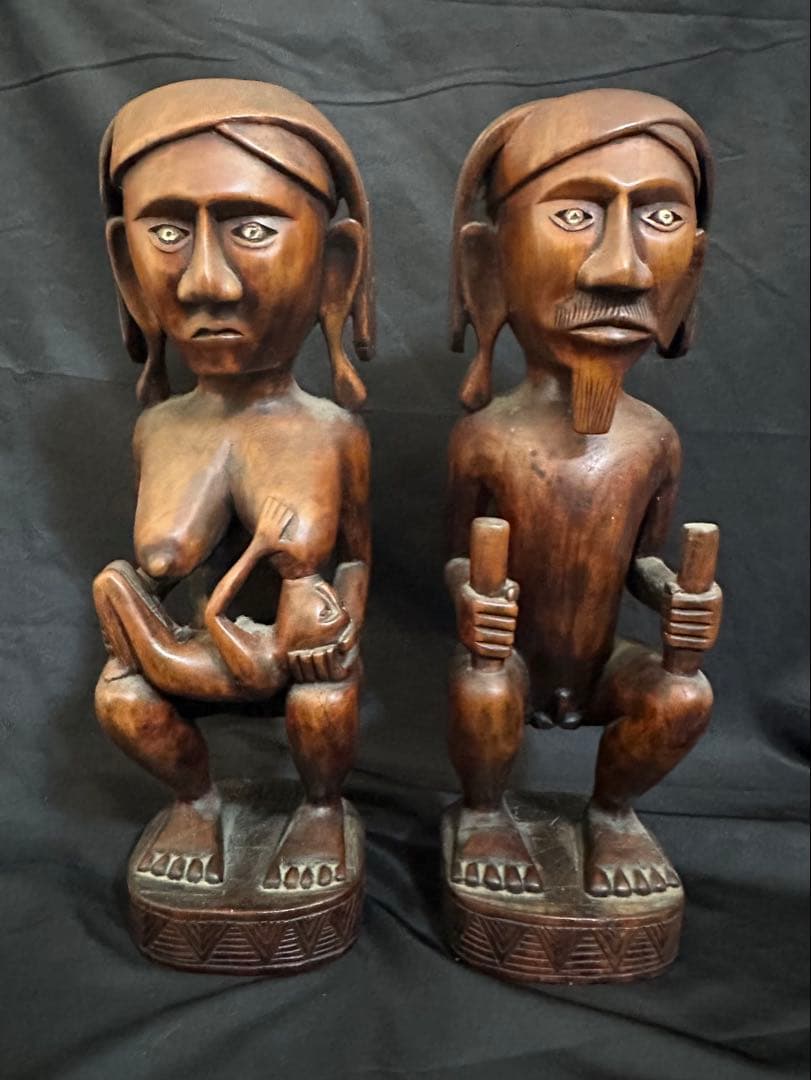 アンティーク パプアニューギニア 木彫り二体セット/ポリネシアン