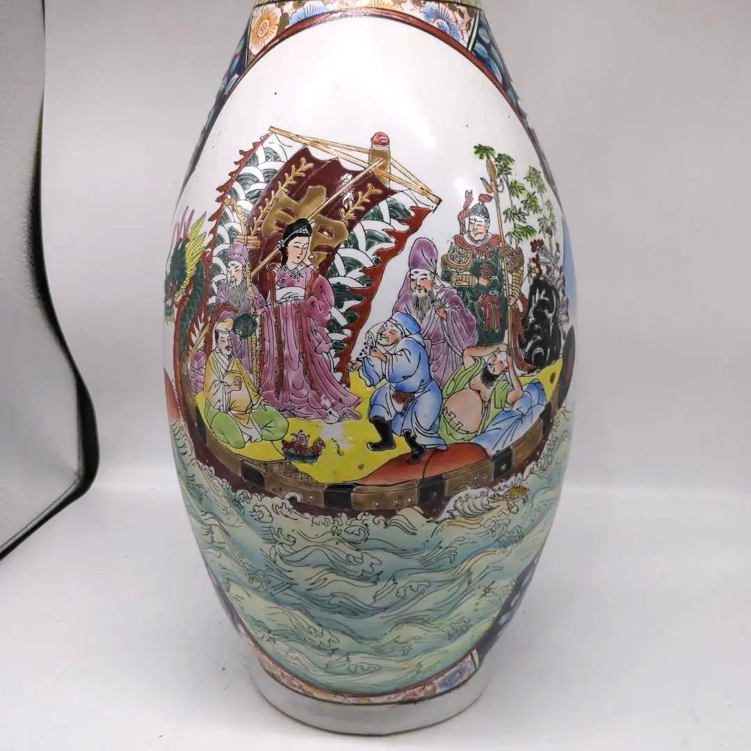 飾り壺　大壺　有田焼き　美人　武士　松　七福神花瓶　金彩　色絵　古美術　骨董