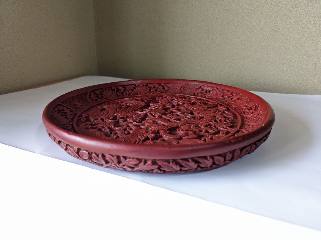 ♦古玩 大明嘉靖年 堆朱 彫漆 盆 盤 中国伝統美術工芸品 漆器 漆芸 骨董品