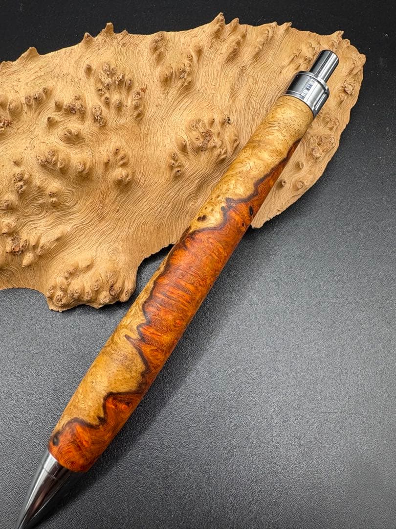 549特上　本花梨　紅白　瘤杢　木軸シャーペン　ボールペン