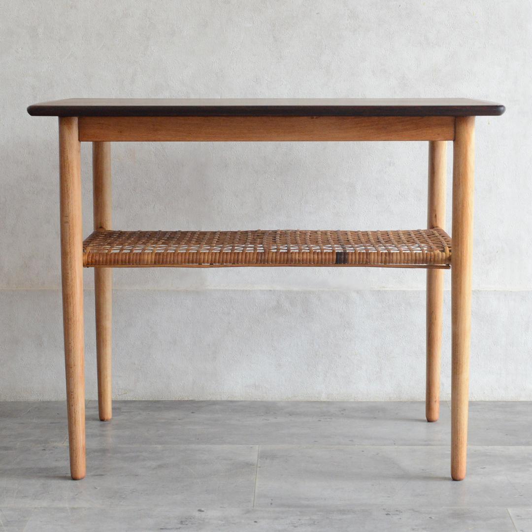 デンマーク 北欧ヴィンテージ サイドテーブル ローズウッド 北欧家具 ラタン棚付