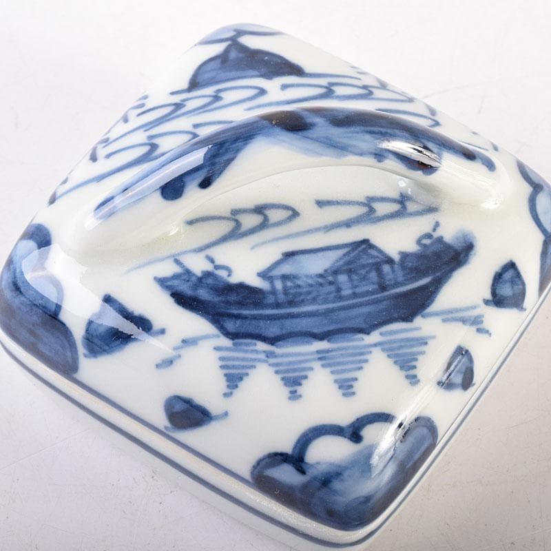 茶道具　京焼　御室窯造　染付　隅田川　香合　共箱　V　7962