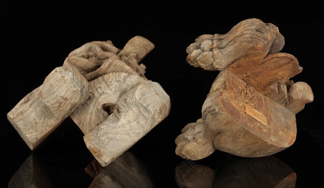 石川雲蝶 木彫 獅子木鼻 阿吽 一対 仏教美術 彫刻 神社仏閣 古美術 骨董品