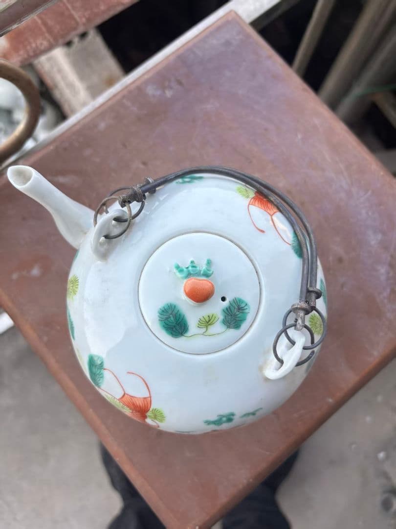 手画パステル金魚壺 提梁壺 茶壺 景徳鎮 陶磁器 煎茶器 現代工芸品 置物