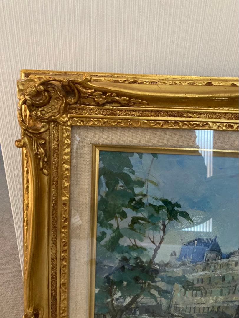 絵画セーヌ河畔　狩野守　金色フレーム