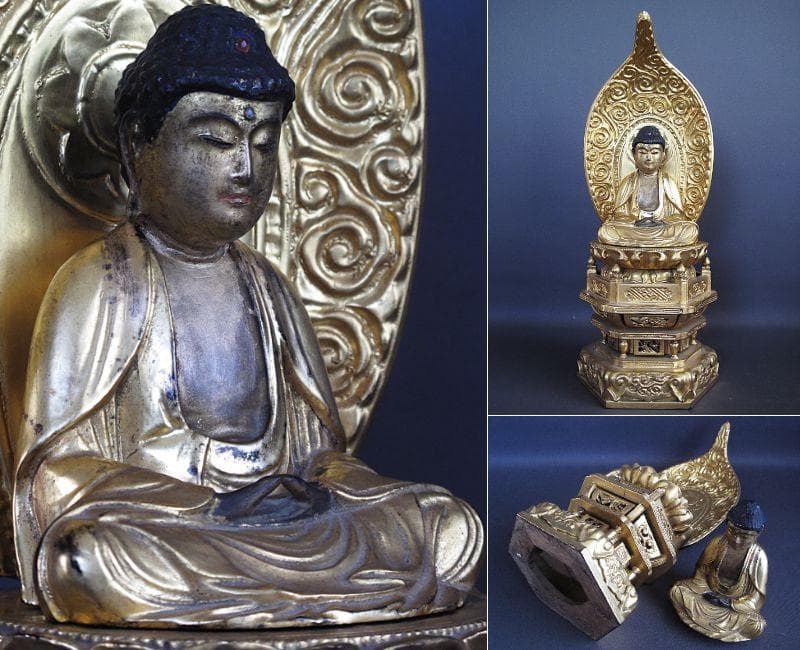 玉眼!!『木造 釈迦如来座像』古仏 総高44㎝