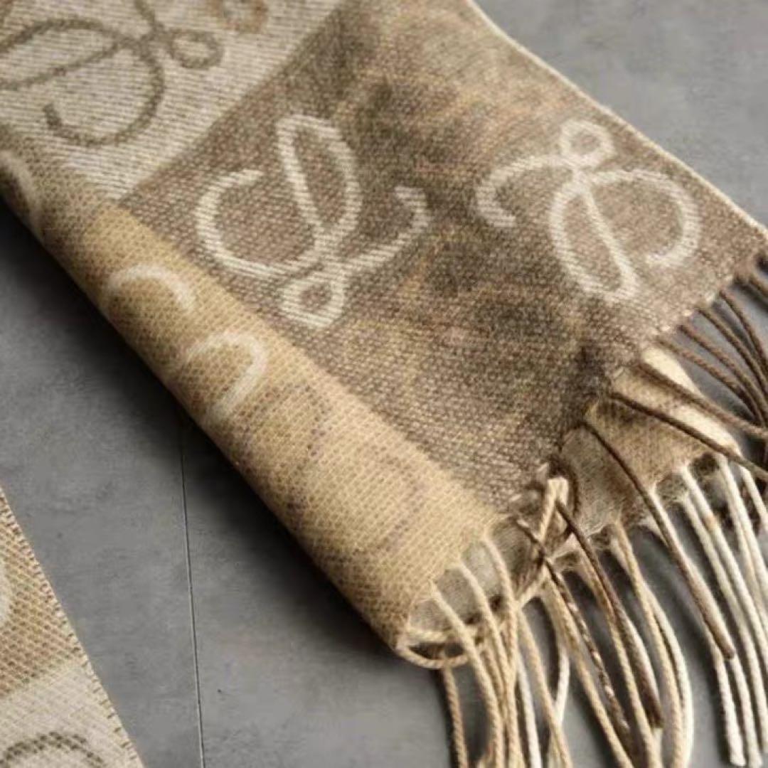 LOEWE ロエベ　アナグラム総柄　カシミヤマフラー　キャメル系