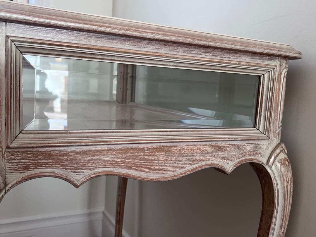 【ドレッサーにぴったり】ガラス天板引き出し付き、優雅なコンソールテーブル