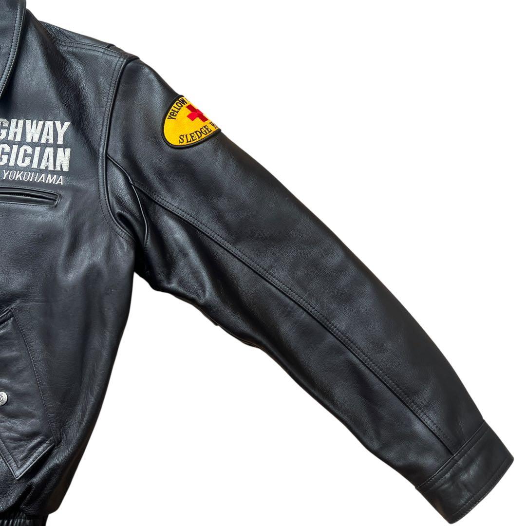 yellow corn　牛革　レザーライダースジャケット　刺繍　ワッペン　LL