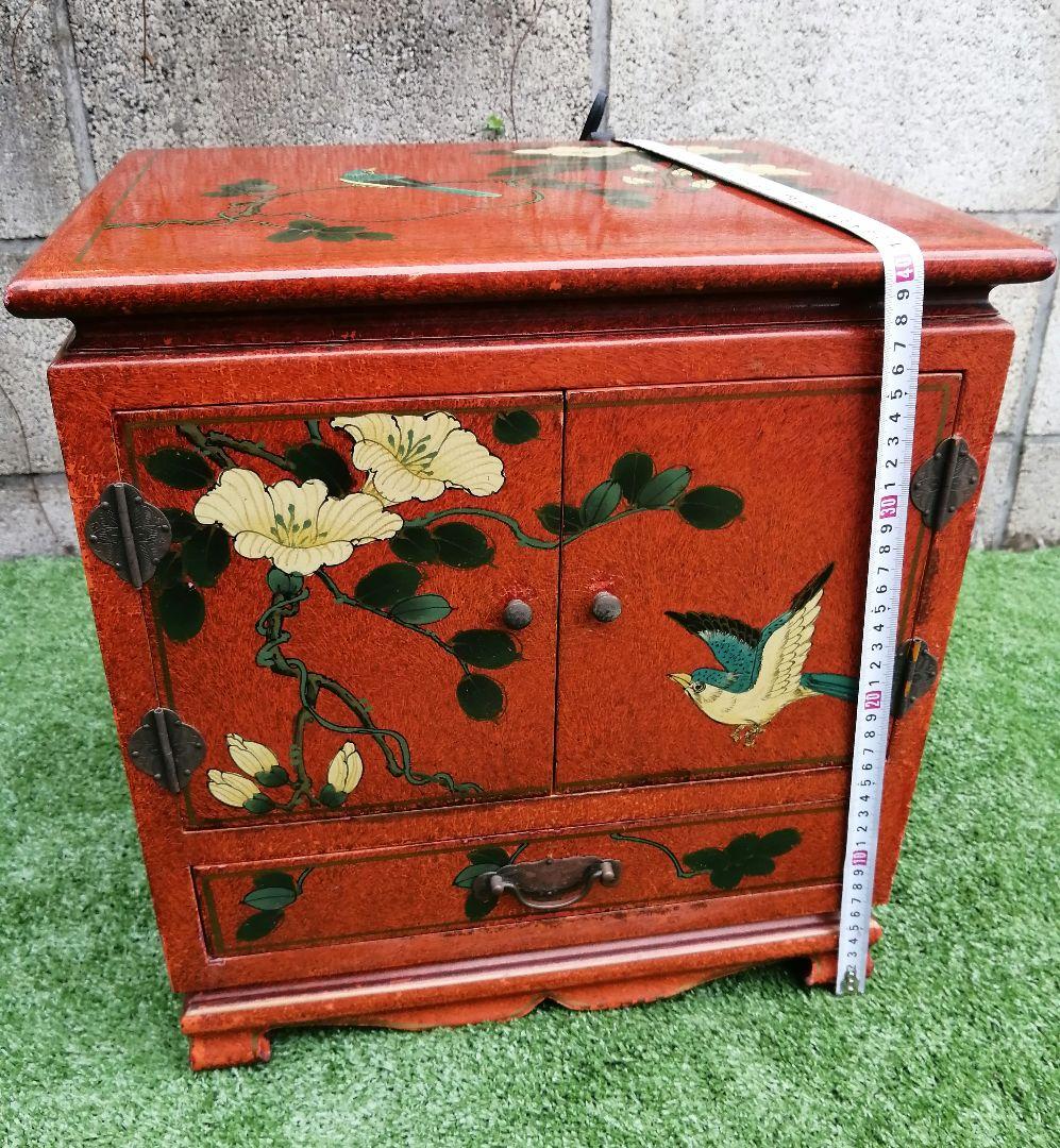 ヴィンテージ 花柄 小型木製箪笥　シノワズリ　漆塗り　アジアン　李朝　チェスト