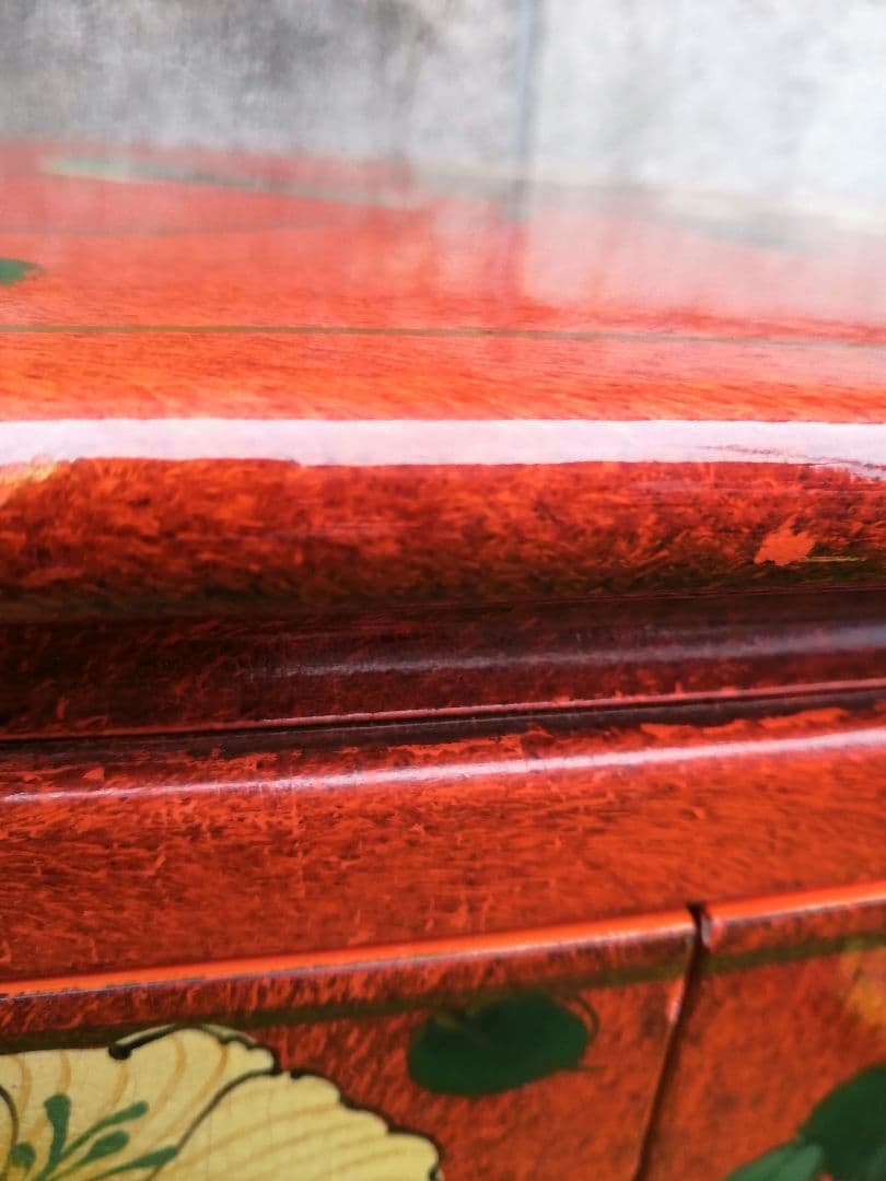 ヴィンテージ 花柄 小型木製箪笥　シノワズリ　漆塗り　アジアン　李朝　チェスト