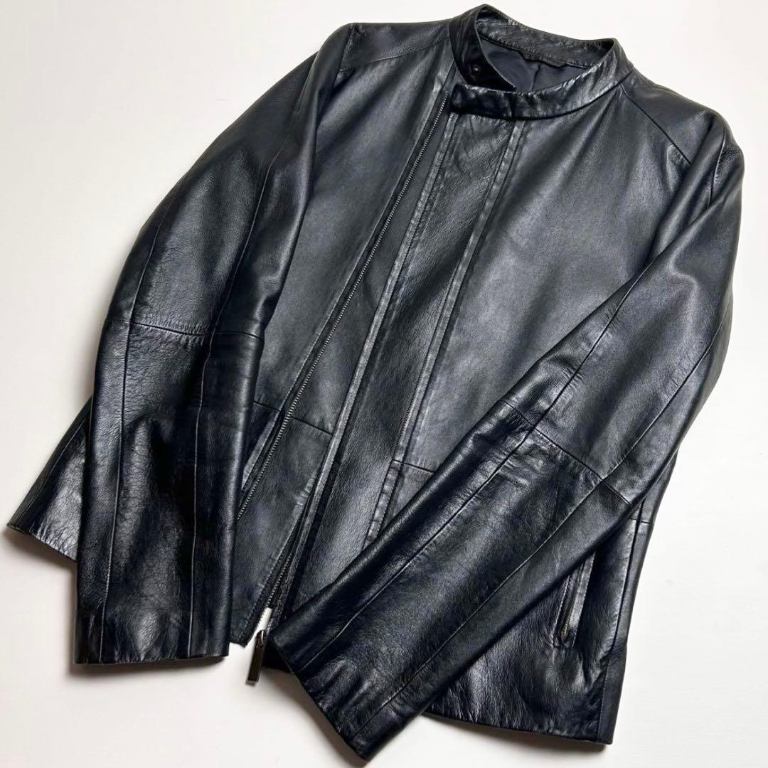 【美品】カルバンクライン/フロントダブルジップレザージャケット/ライダース/羊革
