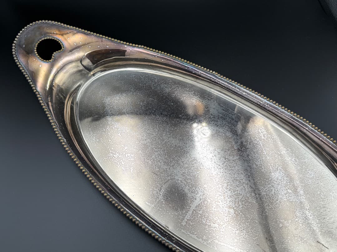 英国製 アンティーク 舟形真鍮トレイ Rd 370260 ビーディング縁取り