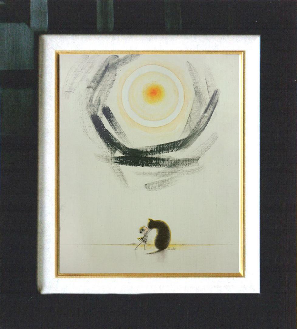 油絵 菅家令子 絵 絵画インテリア額付(銀) F3-092018 子犬子猫女の子